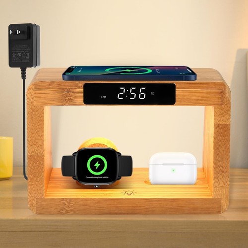 Wooden bedside table - table, lamps